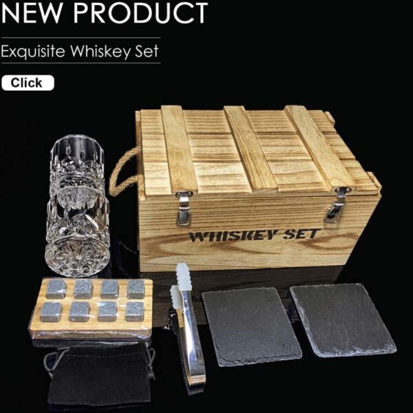 whiskey glass set with 8pcs whisky stone for men