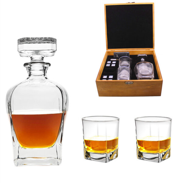 andmade fire treated pinewood box whiskey decanter set